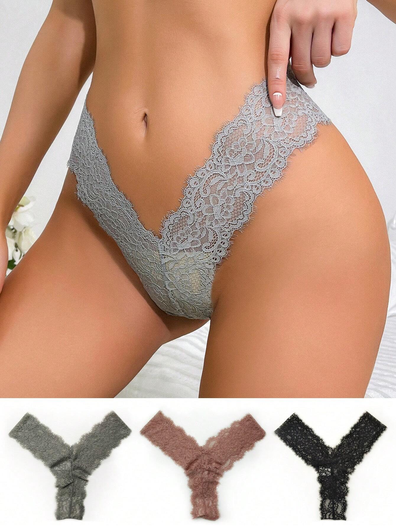 6105 a07-02 Set 3 piezas Tanga con encaje floral