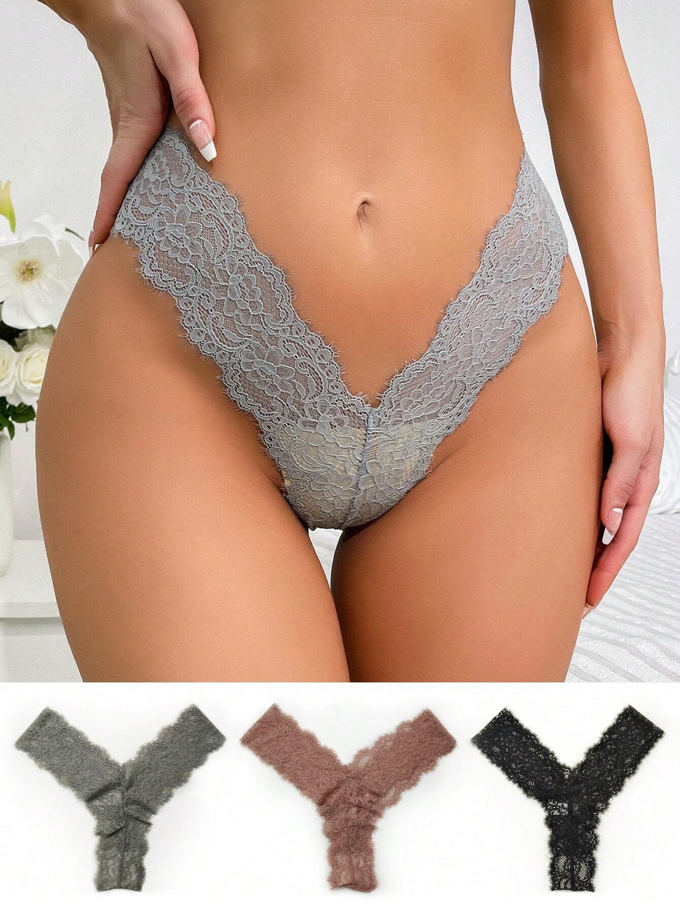 6105 a07-02 Set 3 piezas Tanga con encaje floral