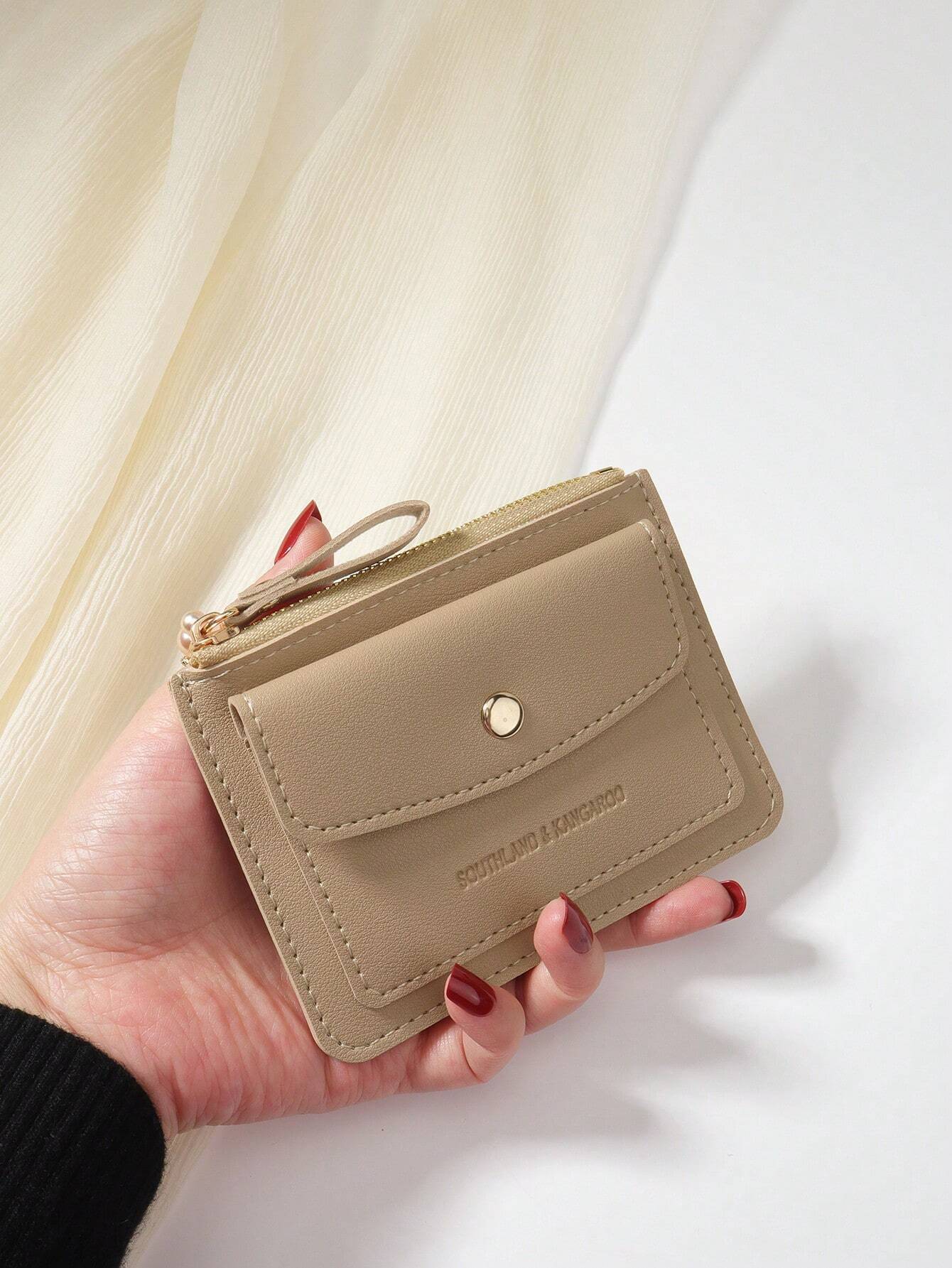 7612 a03-05 Cartera Pequeña De Mujer De Color Caqui Con Cremallera
