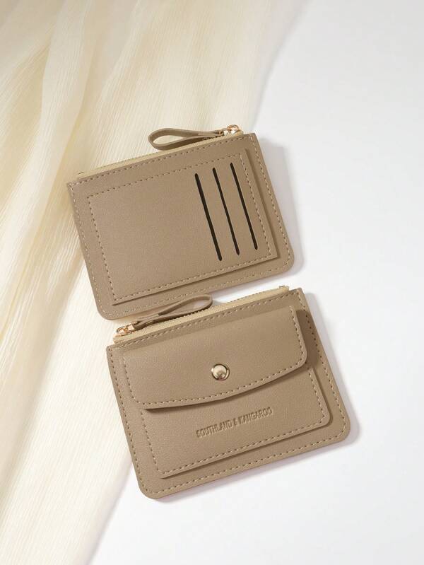 7612 a03-05 Cartera Pequeña De Mujer De Color Caqui Con Cremallera
