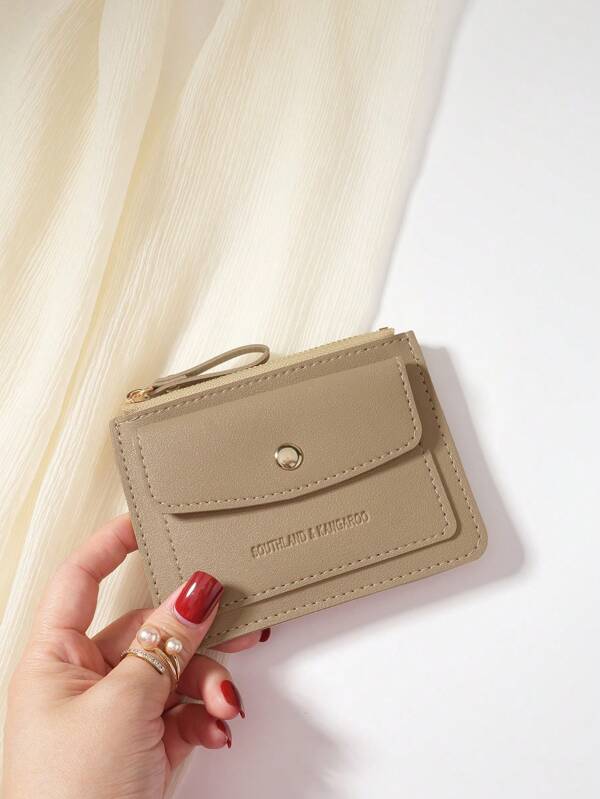 7612 a03-05 Cartera Pequeña De Mujer De Color Caqui Con Cremallera