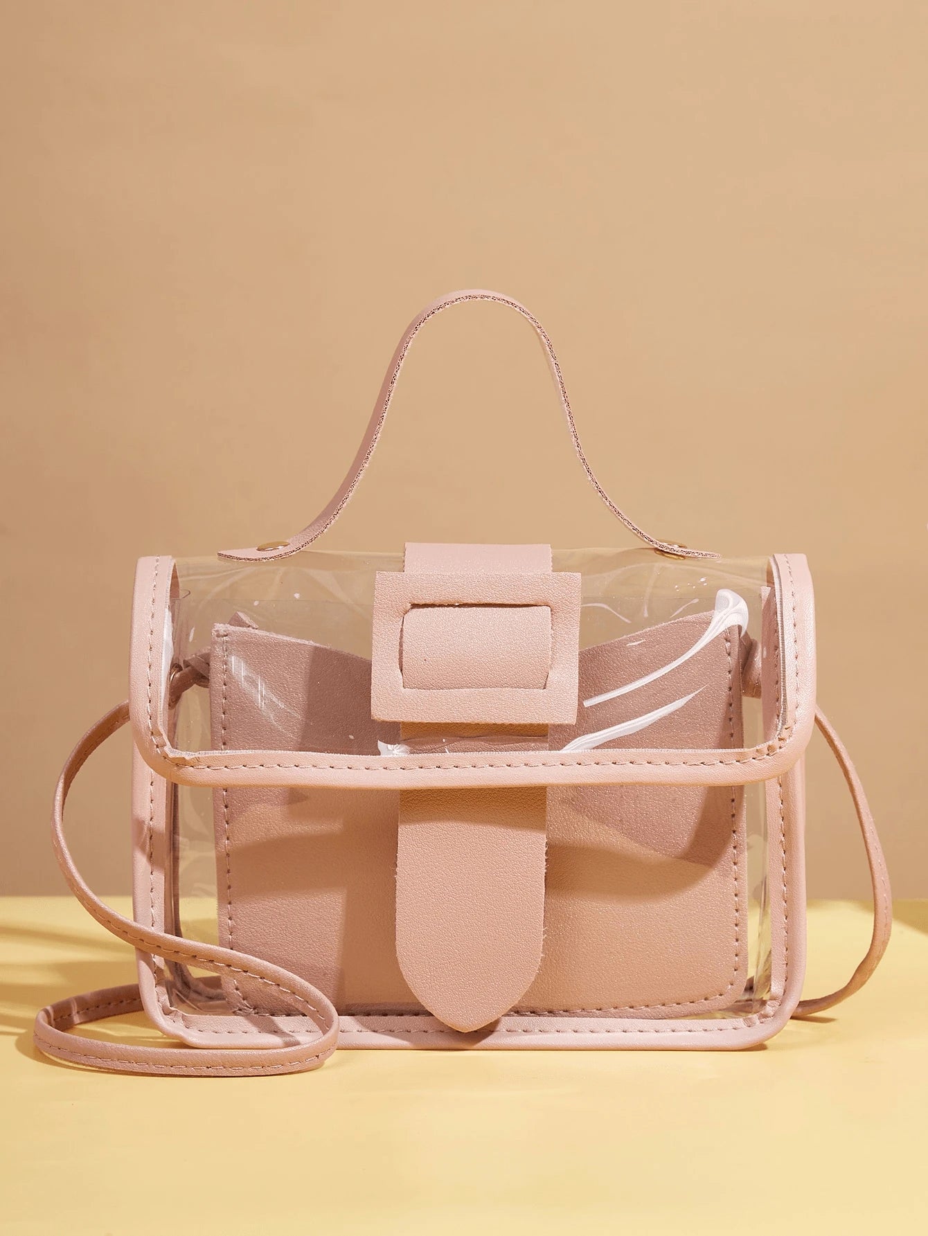 7532 1c-01-09 Bolso Para El Hombro De Mujer Transparente Y Sencillo Con Diseño De Costuras Cuadradas