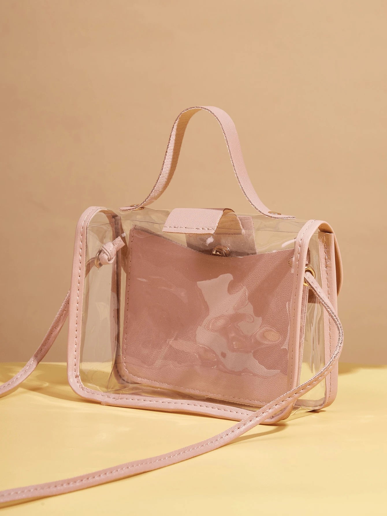 7532 1c-01-09 Bolso Para El Hombro De Mujer Transparente Y Sencillo Con Diseño De Costuras Cuadradas