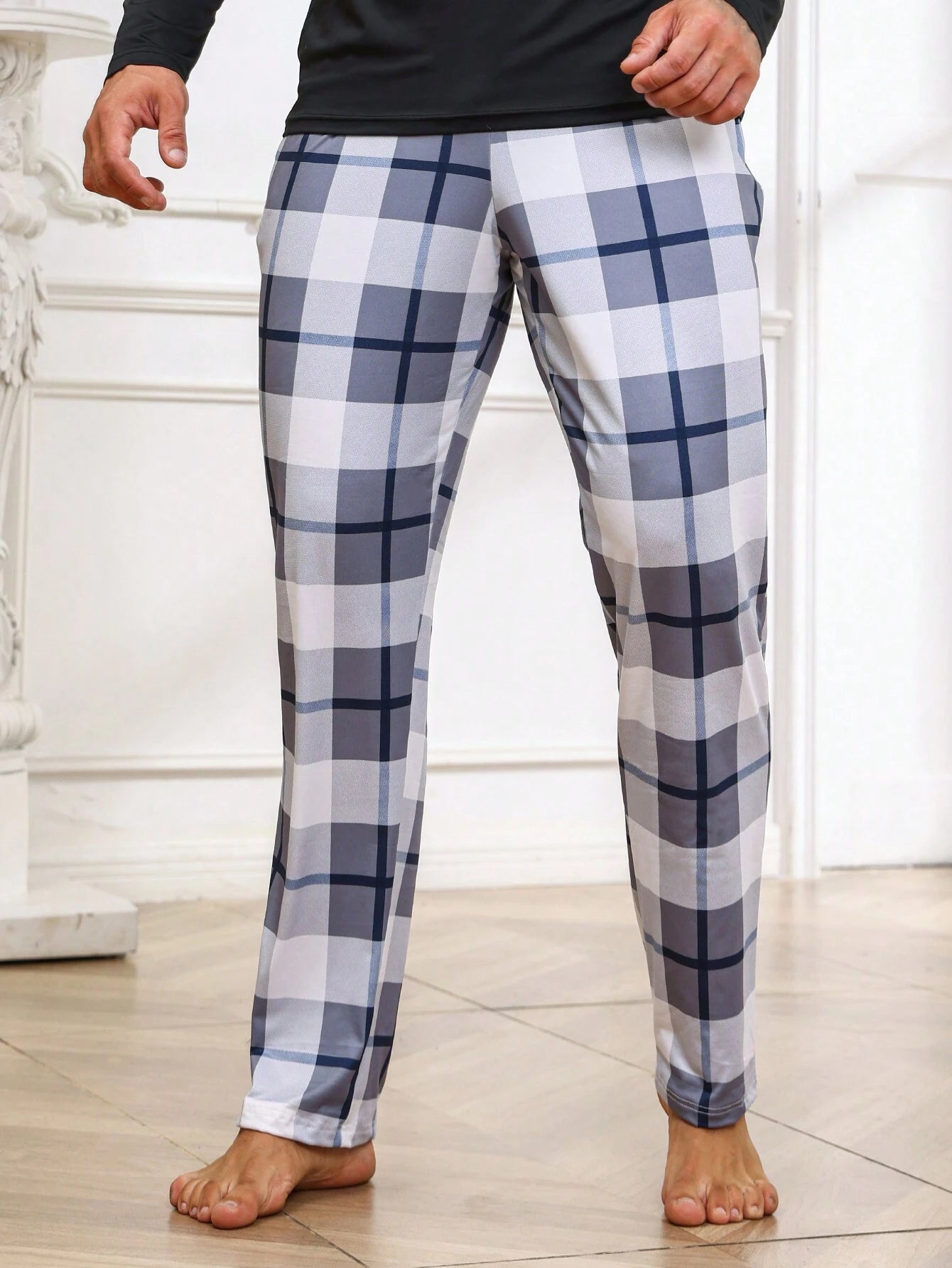 6938 1t-006 Hombres 1 pieza Pantalones con estampado de cuadros