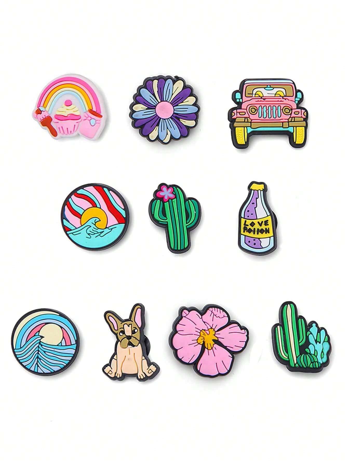 6741 a09-07 Set 10 piezas de dijes de zapatos de PVC con temática de verano para Zuecos