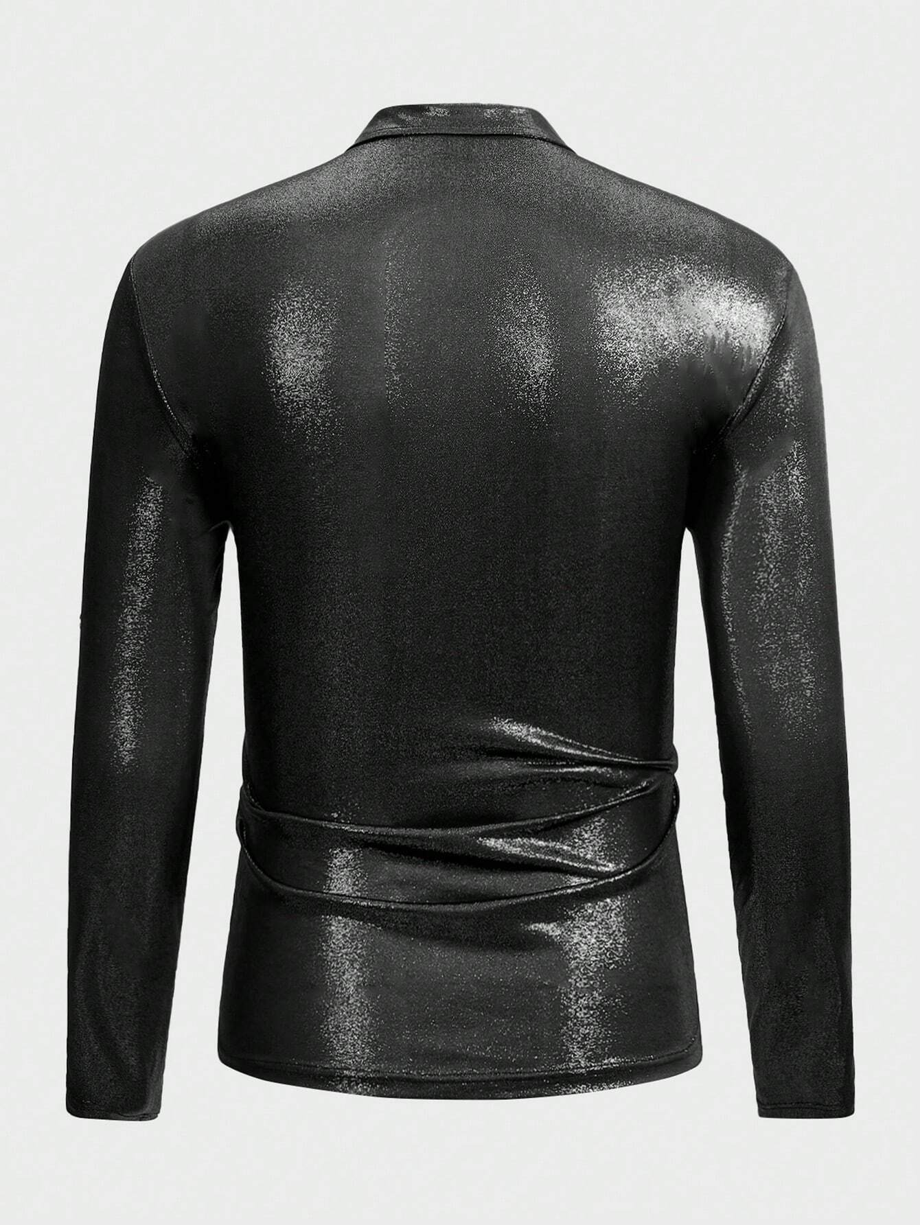 9001 1t-006 Polo con cremallera media de color metálico