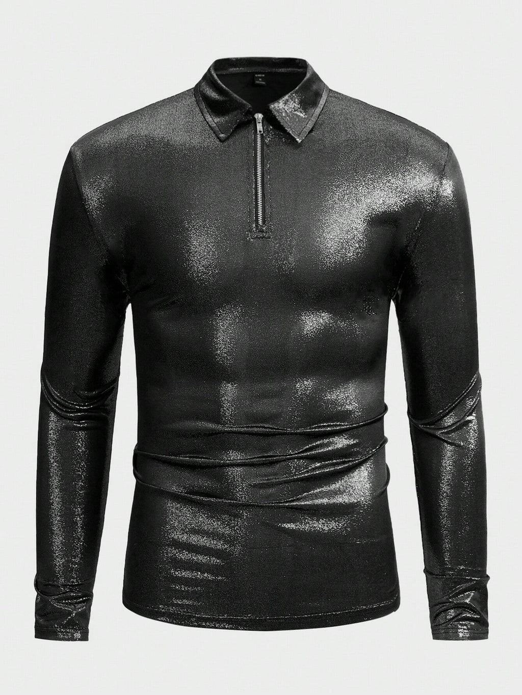 9001 1t-006 Polo con cremallera media de color metálico