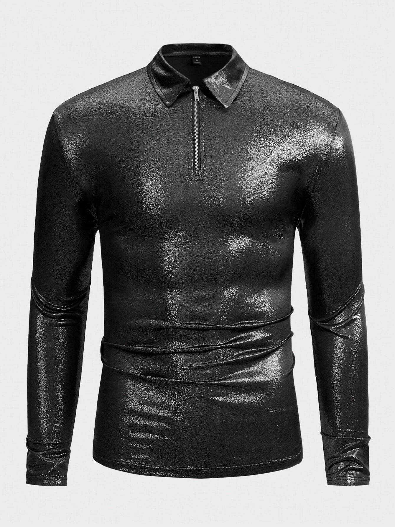 9001 1t-006 Polo con cremallera media de color metálico