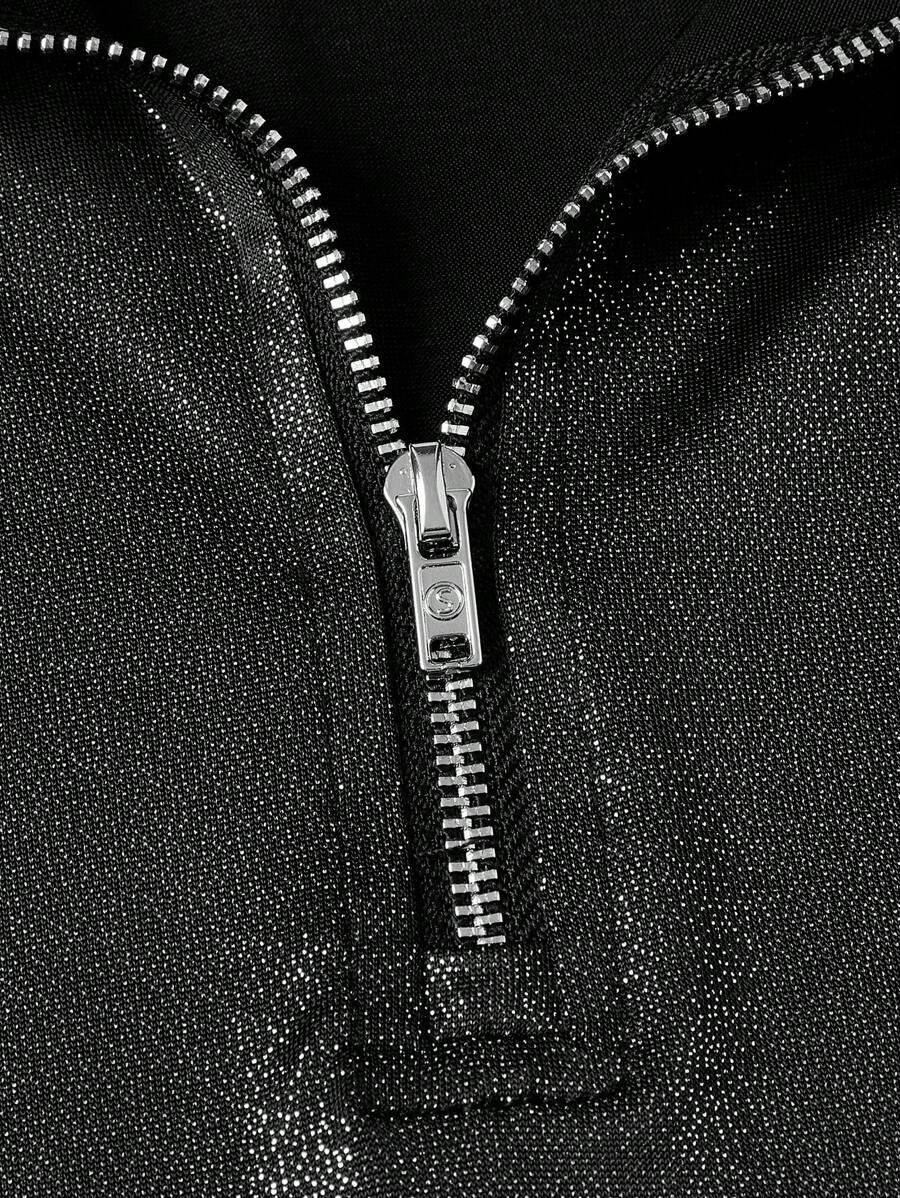 9001 1t-006 Polo con cremallera media de color metálico