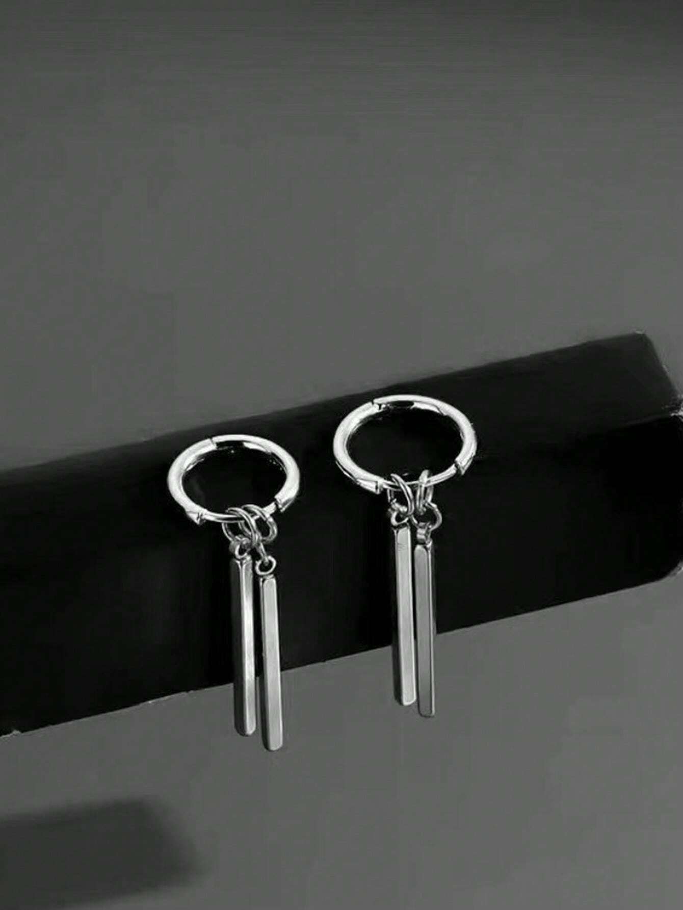 15390 2b-01-04 Pendiente Rectangular Largo Minimalista 2 Pzas