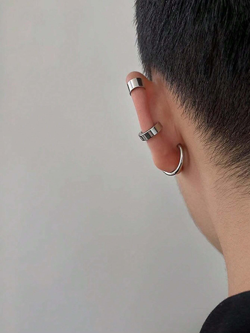 7850 1b-073 Conjunto De 3 Pendientes De Clip De Acero De Titanio Minimalista Y Moderno