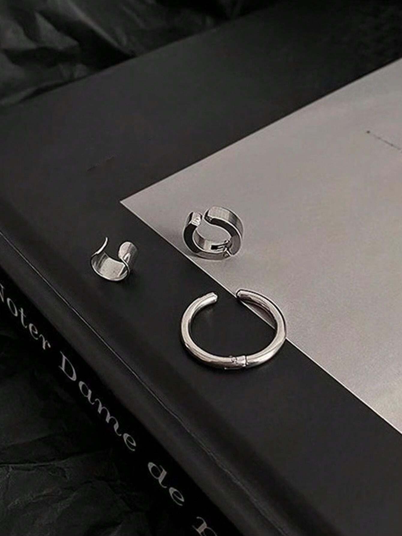 7850 1b-073 Conjunto De 3 Pendientes De Clip De Acero De Titanio Minimalista Y Moderno