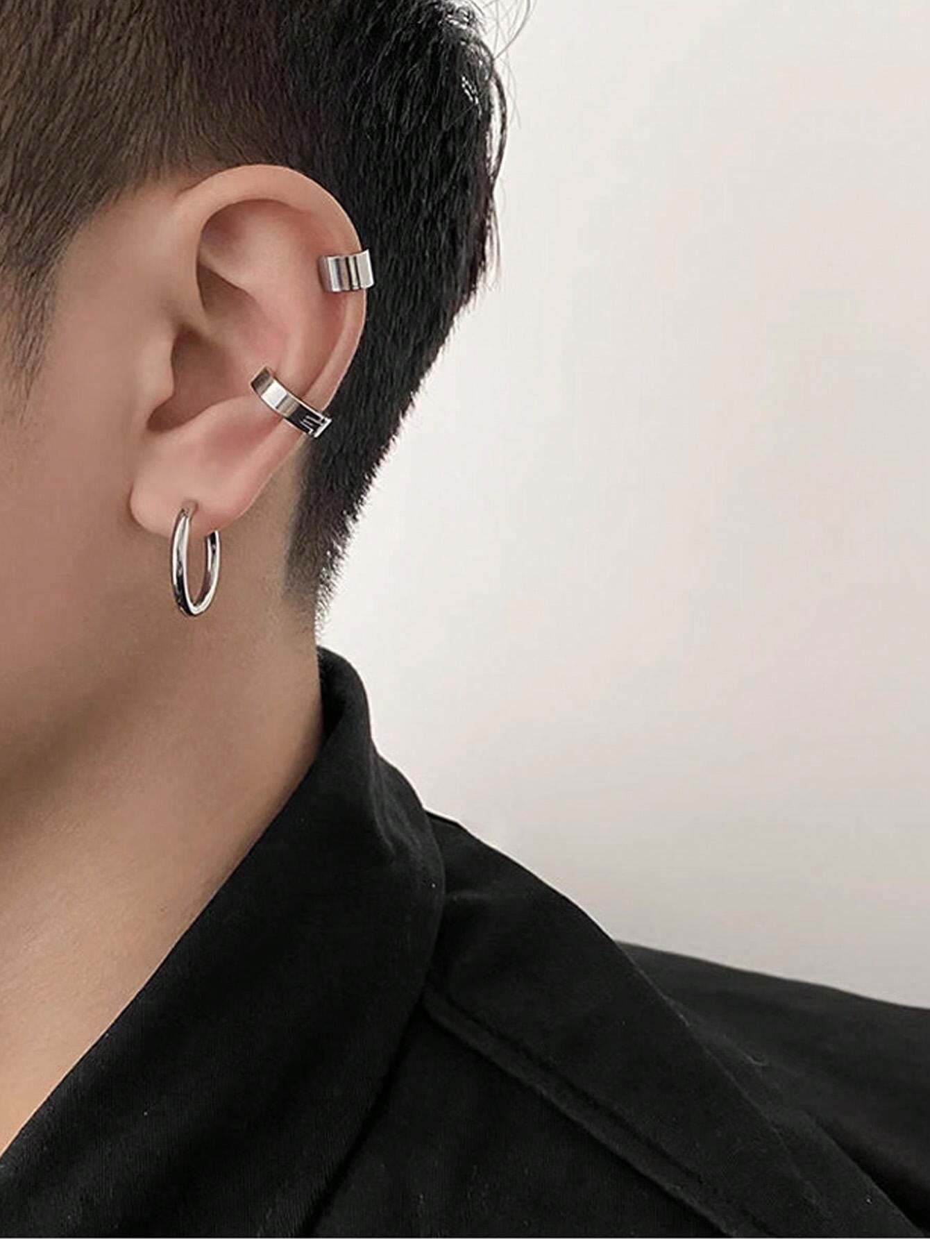 7850 1b-073 Conjunto De 3 Pendientes De Clip De Acero De Titanio Minimalista Y Moderno