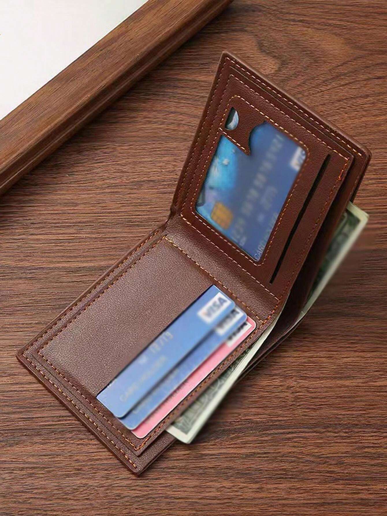 7619 1b-021 Billetera De Cuero Pu Retro Para Hombres Con Diseño Sólido Para Negocios Y Casual Con Ranura Para Tarjeta De Crédito E Identificación Portátil