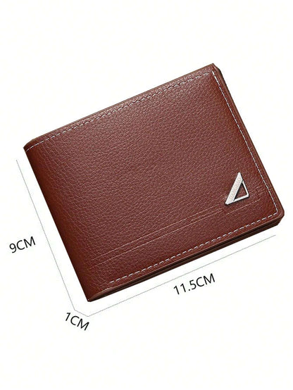 7619 1b-021  Billetera De Cuero Pu Retro Para Hombres Con Diseño Sólido Para Negocios Y Casual Con Ranura Para Tarjeta De Crédito E Identificación Portátil