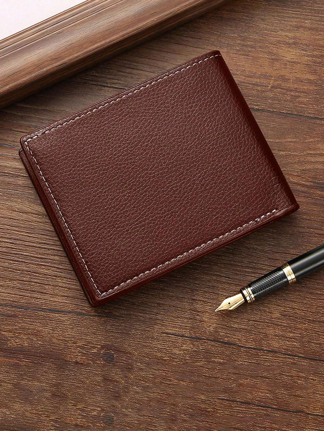 7619 1b-021 Billetera De Cuero Pu Retro Para Hombres Con Diseño Sólido Para Negocios Y Casual Con Ranura Para Tarjeta De Crédito E Identificación Portátil