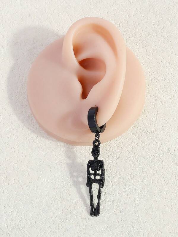 5590 1b-04-19 Arete Clip De Oreja De Calavera De Metal Oscuro Gótico Para Hombres Para Festivales