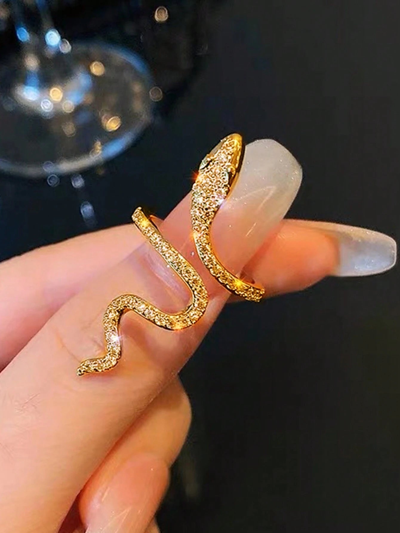 7190 b03-12 Pieza Anillo Con Forma De Serpiente Decorado Con Piedras De Cristal Adecuado Para Uso Diario De Mujeres