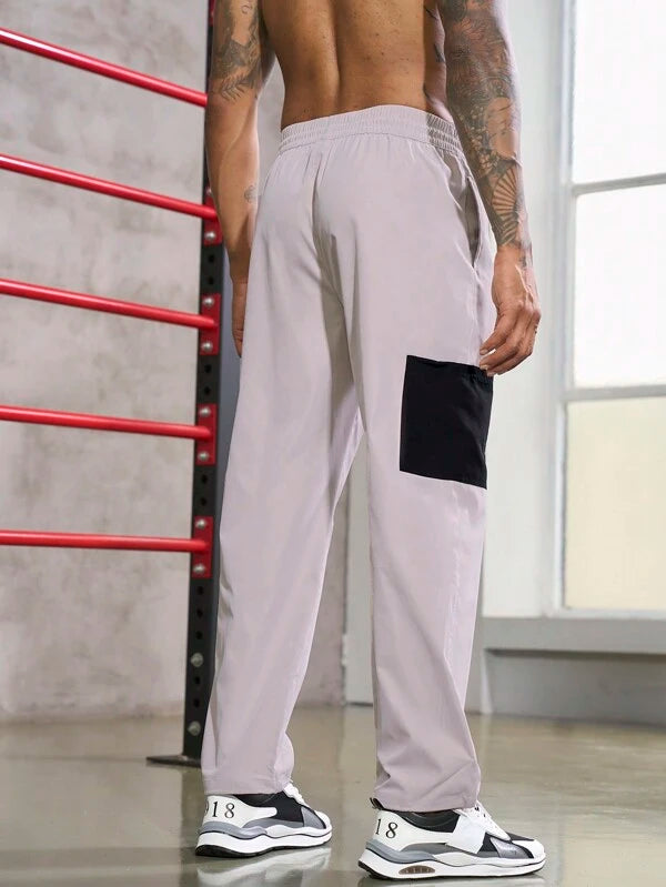 8243 1t-006 Pantalones deportivos panel en contraste de cintura con cordón