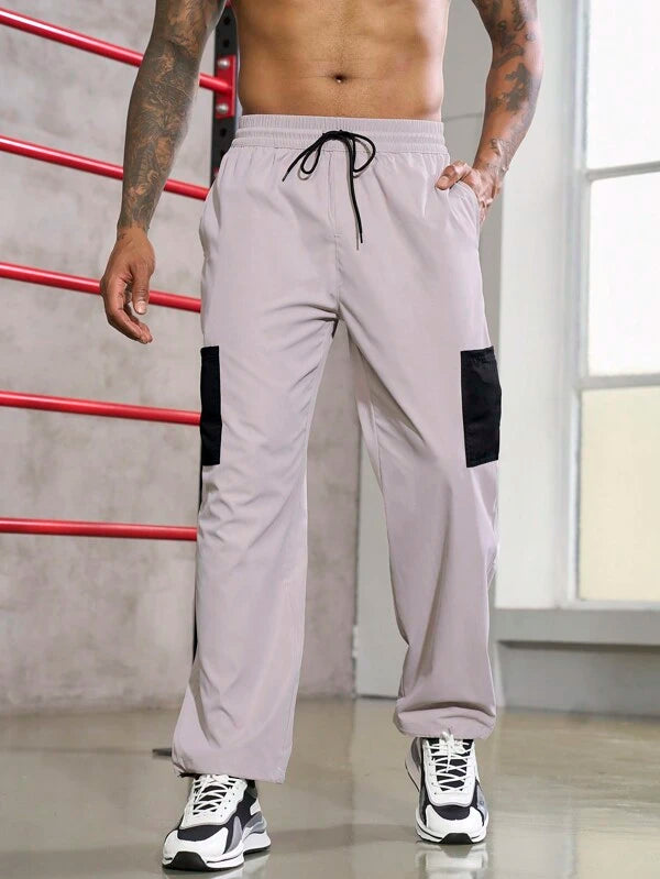 8243 1t-006 Pantalones deportivos panel en contraste de cintura con cordón