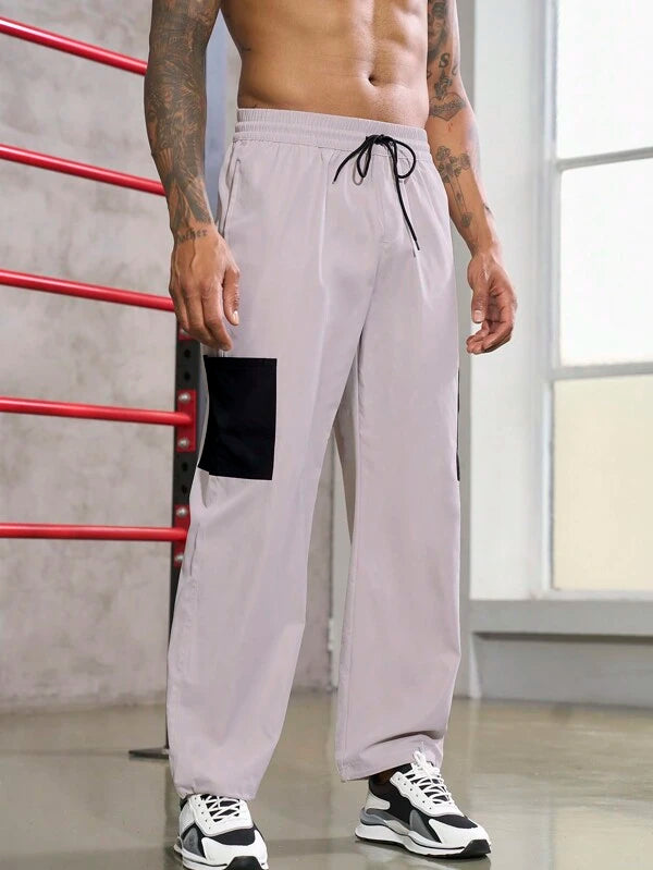 8243 1t-006 Pantalones deportivos panel en contraste de cintura con cordón