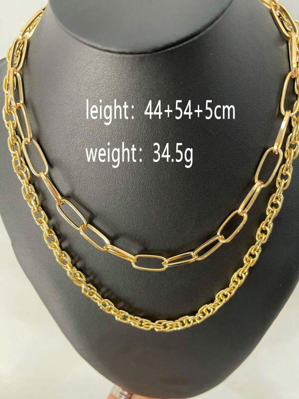 6047 1b-023 Una Pieza Collar De Cadena Gruesa De Doble Capa De Tono Dorado
