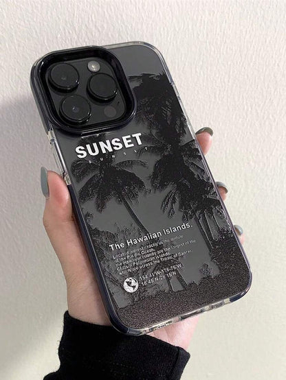 8380 2t-014 Funda De Teléfono Con Diseño De Palmera Y Con Borde Negro