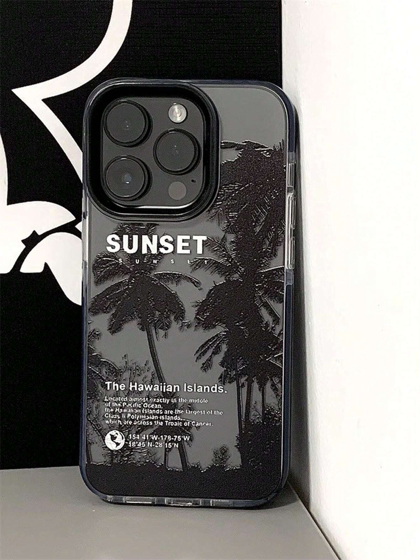 8380 2t-014 Funda De Teléfono Con Diseño De Palmera Y Con Borde Negro