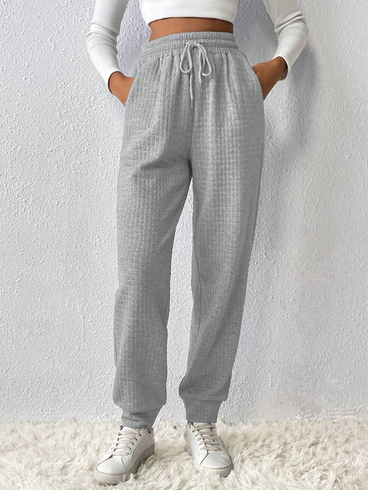 6917 a06-04 Pantalón deportivo unicolor de cintura con cordón