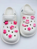 6997 b01-04 Set 12 Piezas Conjunto De Decoración Para Zapatos Lindos En Forma De Corazón Rosa Con Conejo De Dibujos Animados Hecho De Resina