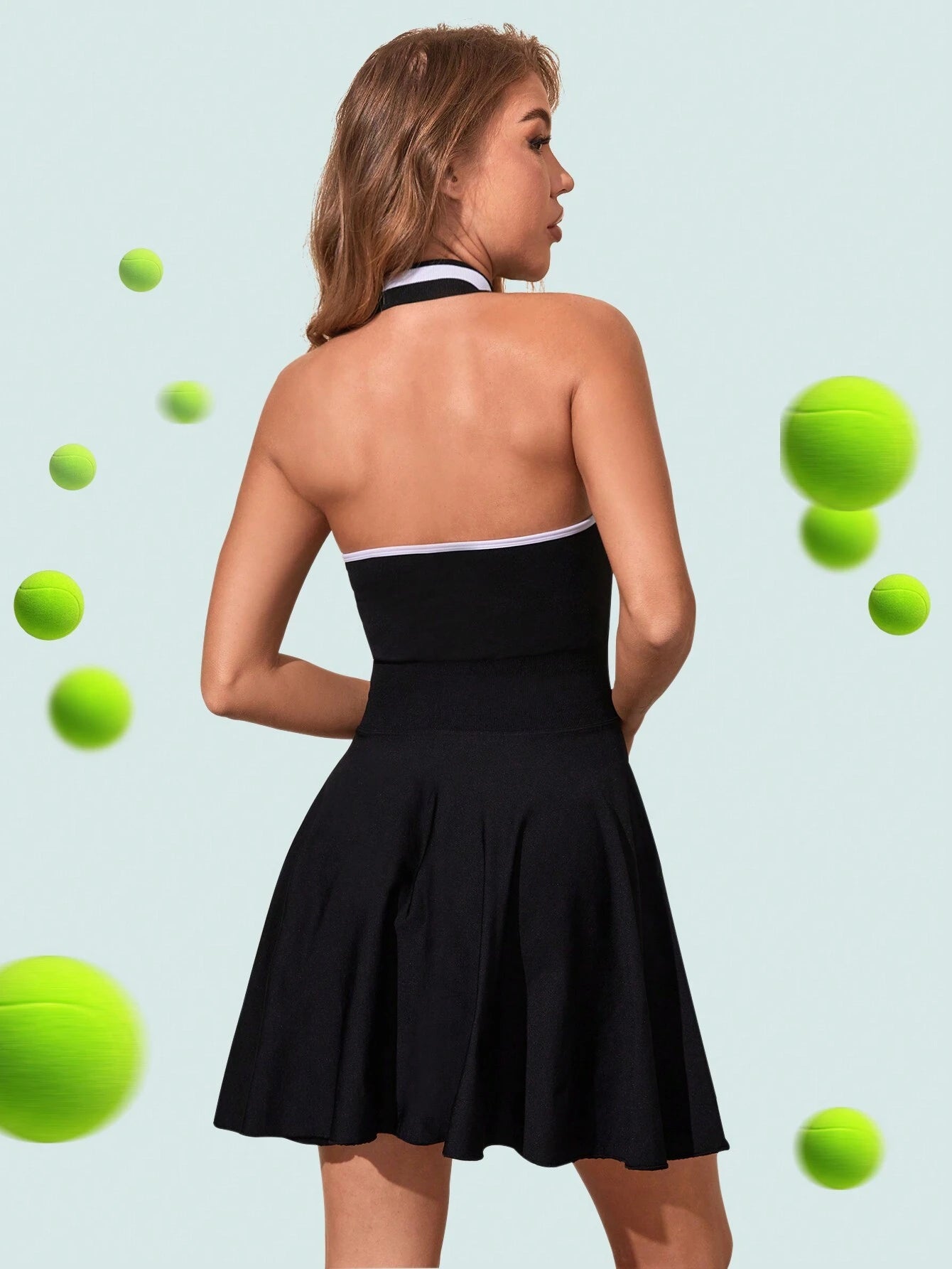 5927 1t-011 Vestido activo halter con ribete en contraste