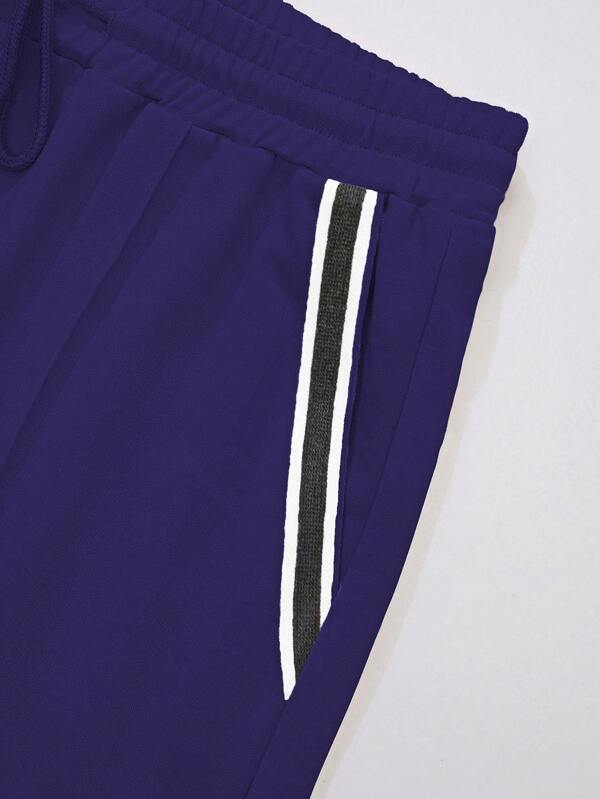 7030 a05-06 Camiseta ribete de rayas & Shorts de cintura con cordón