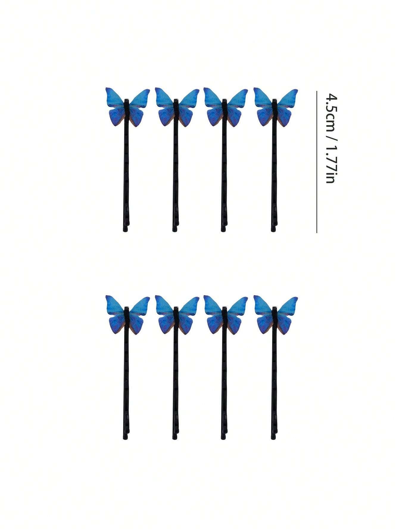 6013 1b-01-14 Set 8 Piezas De Clips Para El Cabello De Mariposa Pequeña De Estilo Ins Gradual Azul