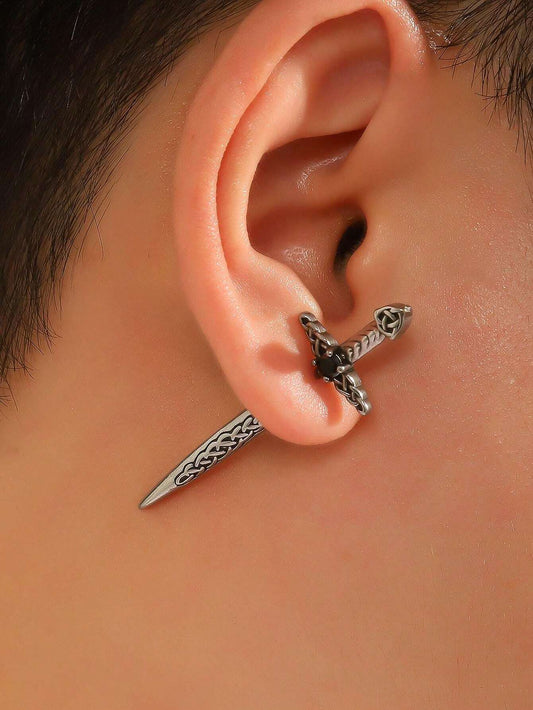 11346 B03-13 1 pieza de hombres personalidad en forma de espada de acero inoxidable espiral Arete