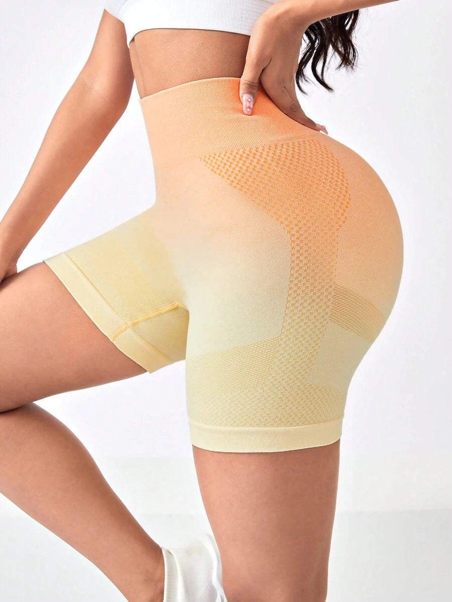 8247 1t-395 Shorts biker deportivos de ombré de cintura ancha