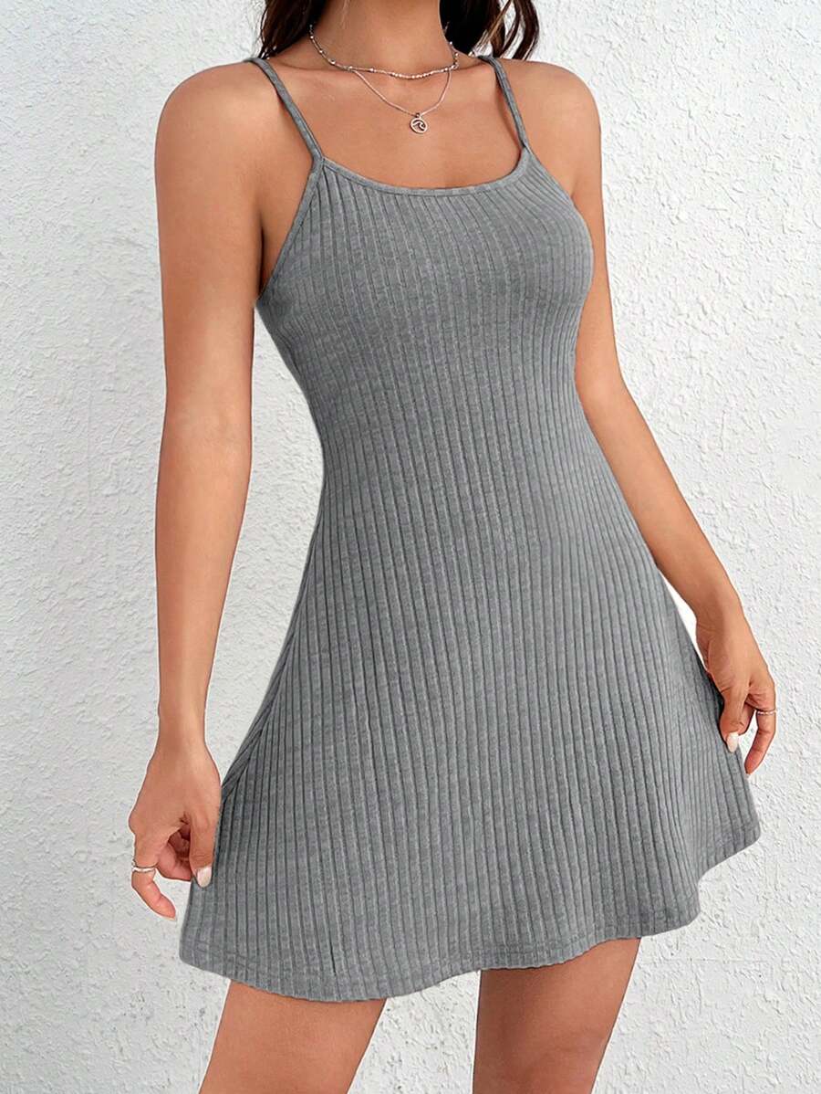 8431 1t-007 Vestido de tirantes tejido de canalé & Cazadora con botón delantero