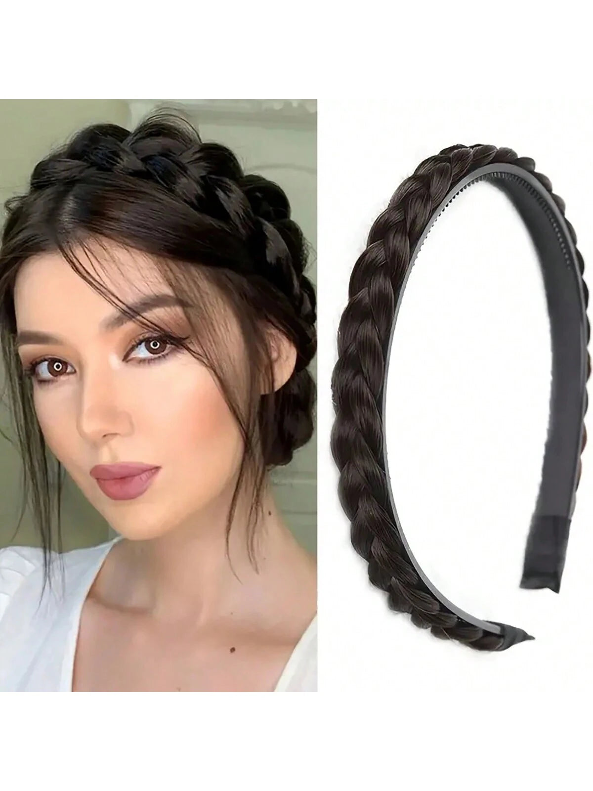 8399 1c-004 Diadema De Pelo Falso Con Dientes Para Evitar Deslizamiento Y Trenza Para Cubrir El Pelo Blanco