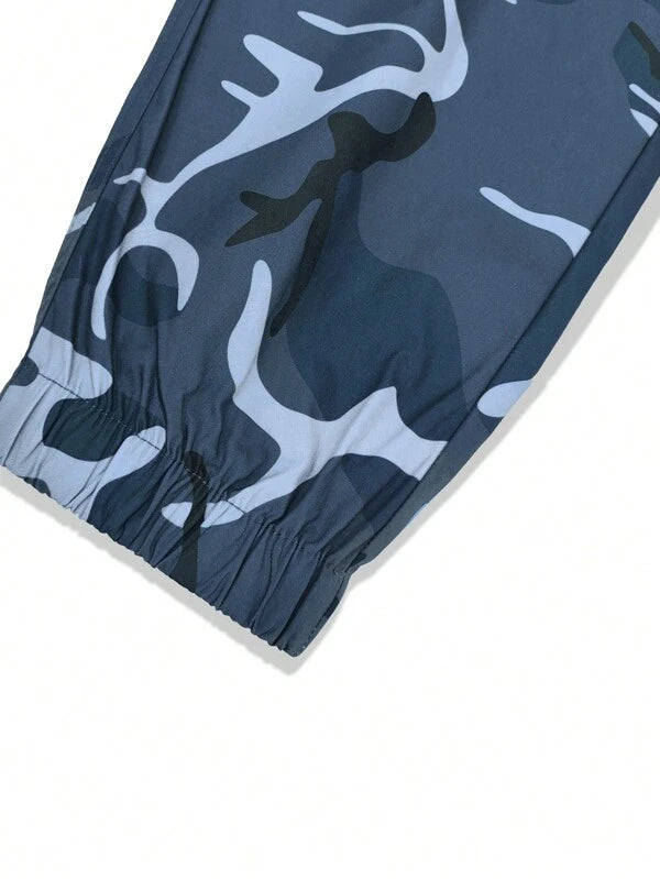 6684 1t-209 Pantalones cargo con slogan con parche con estampado de camuflaje con bolsillo con solapa