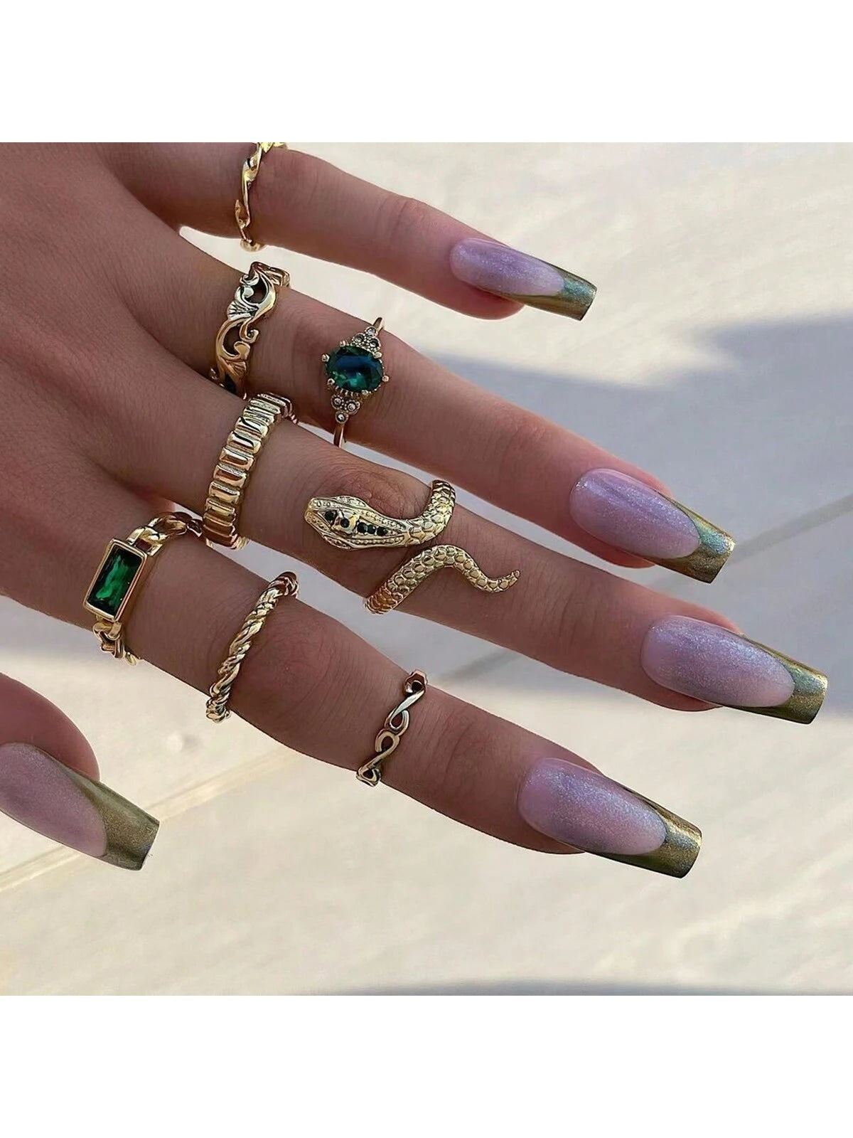 7489 b03-16 set 8 Piezas Anillos Artificial De Mujeres De Moda De Piedras Preciosas