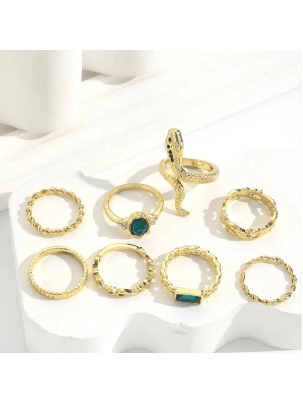 7489 b03-16 set 8 Piezas Anillos Artificial De Mujeres De Moda De Piedras Preciosas