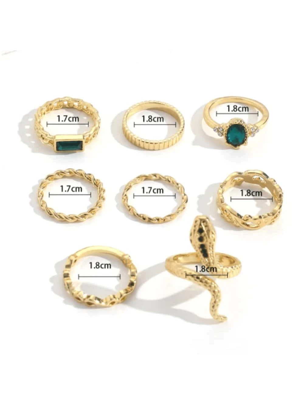 7489 b03-16 set 8 Piezas Anillos Artificial De Mujeres De Moda De Piedras Preciosas