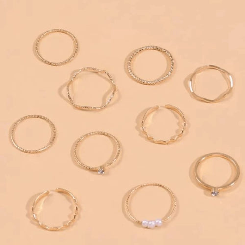 10606 1b-074 Diez Piezas Anillos De Diseño Geométrico De Tono Dorado