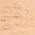 10606 1b-074 Diez Piezas Anillos De Diseño Geométrico De Tono Dorado