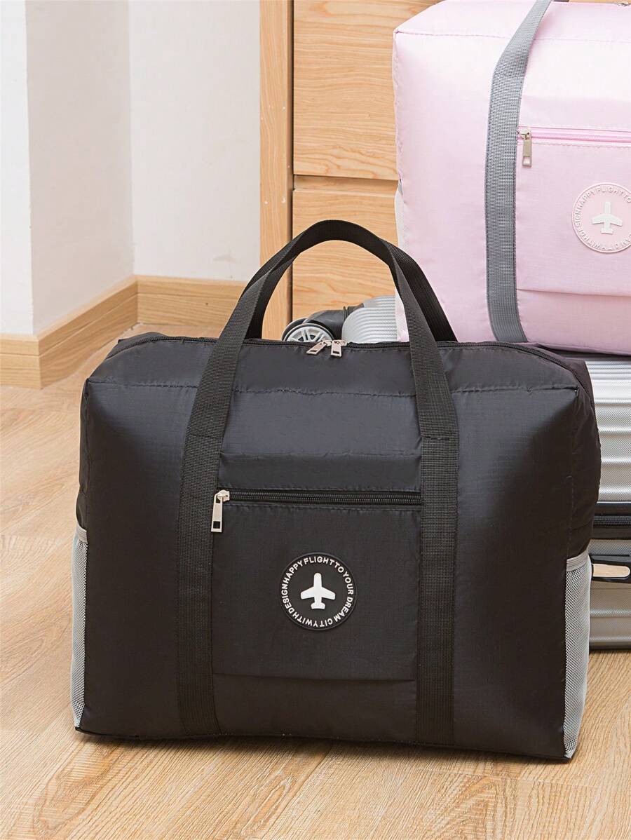 14693 2a-03-15 1 pieza Bolsa grande con logo redondo negra de patrón de avión