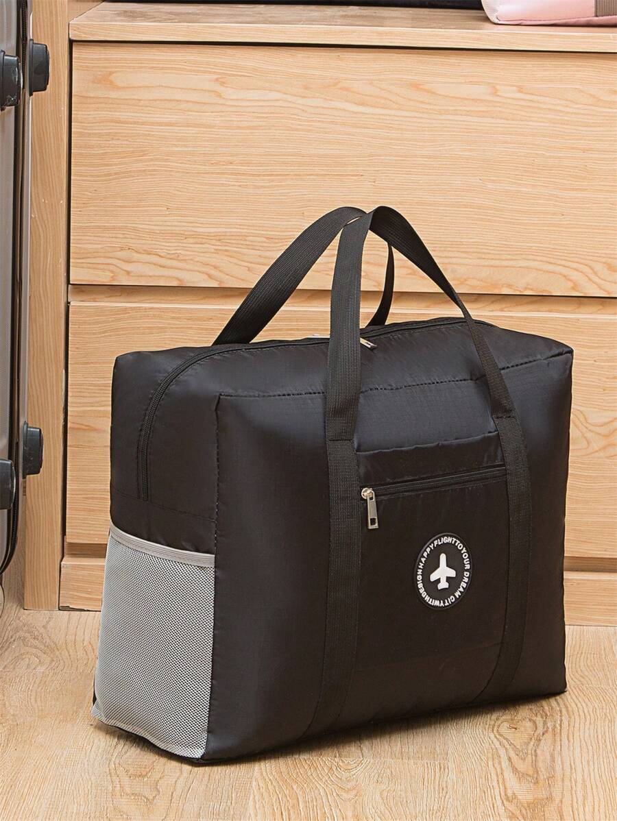 14693 2a-03-15 1 pieza Bolsa grande con logo redondo negra de patrón de avión