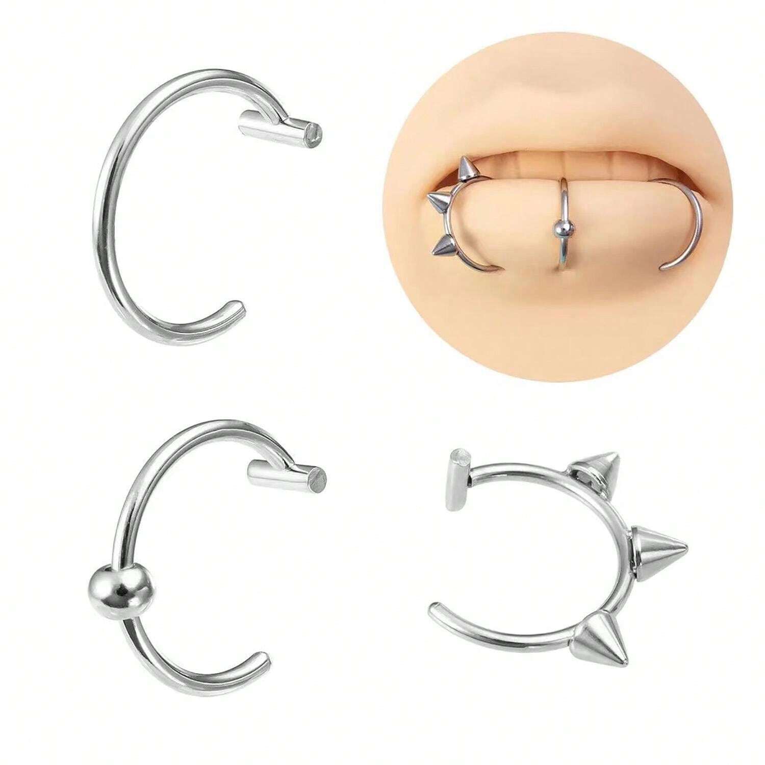 5887 b03-08 Conjunto De 3 Anillos Para Lábios De Acero Inoxidable