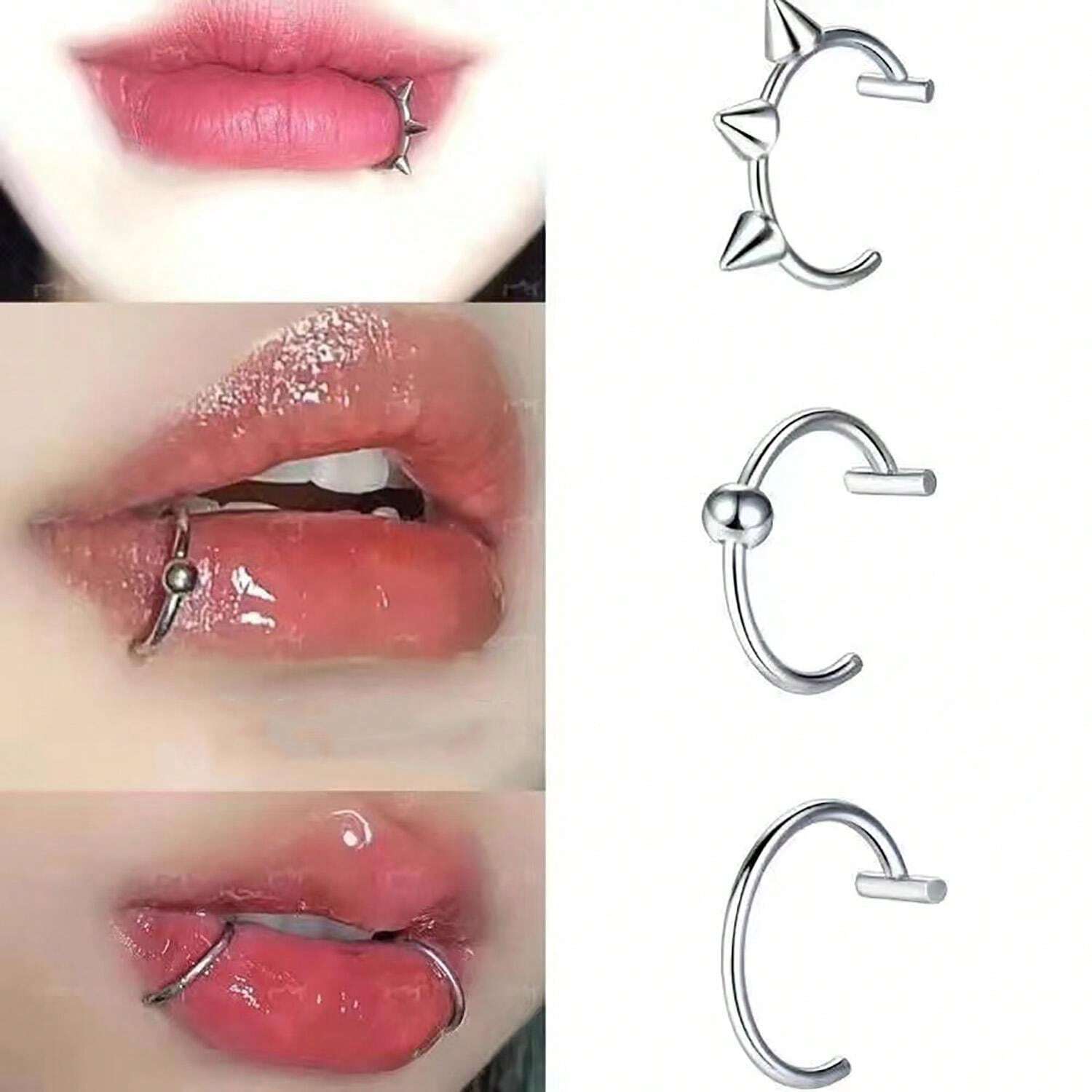 5887 b03-08 Conjunto De 3 Anillos Para Lábios De Acero Inoxidable