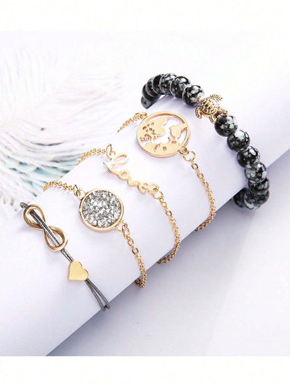 10912 1b-01-15 set de 5 Piezas Pulsera Trenzada Con Detalles