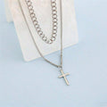 5888 a09-09 Collar De Doble Capa Con Colgante De Cruz Con Estilo Simple De Tono Frío