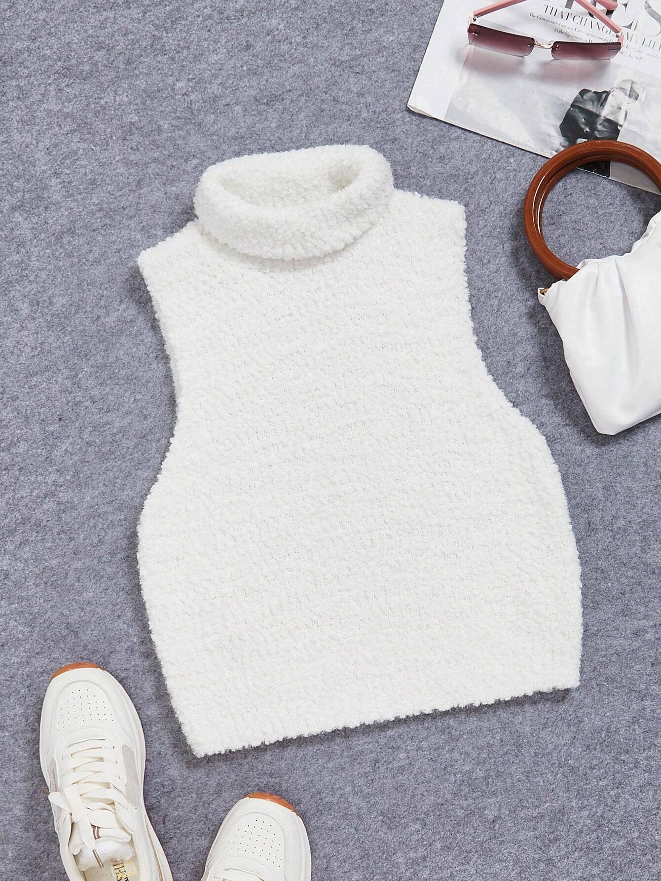 7036 1t-007 Chaleco de punto cuello alto sin manga